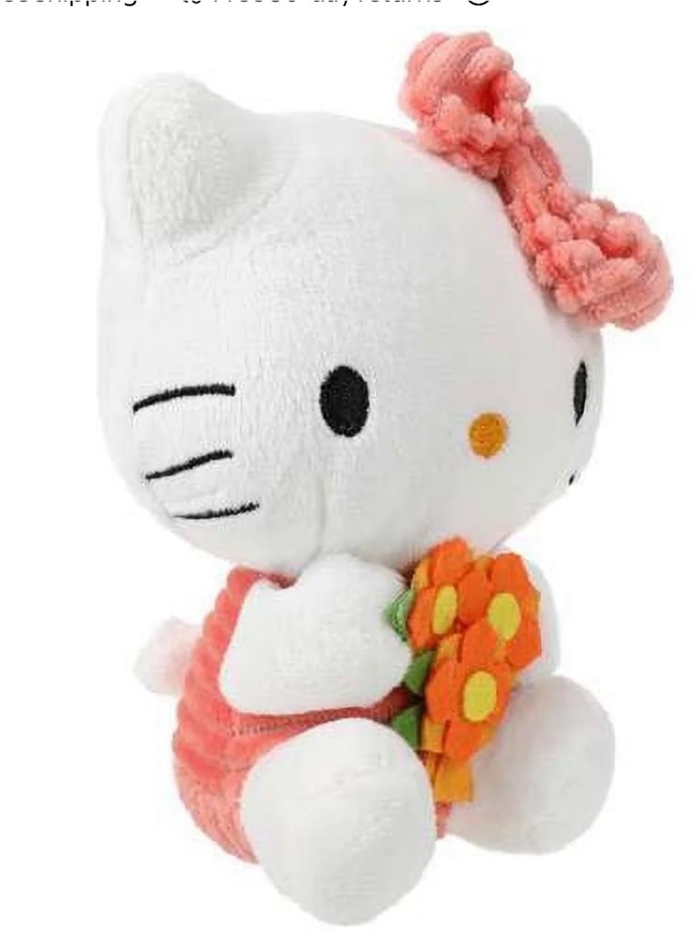 Hello Kitty White Plush with Coral Pink Bow and Orange Flower